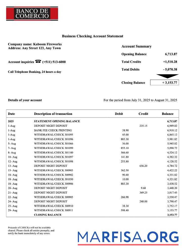 Realistic Peruvian Banco de Comercio enterprise statement Word and PDF template